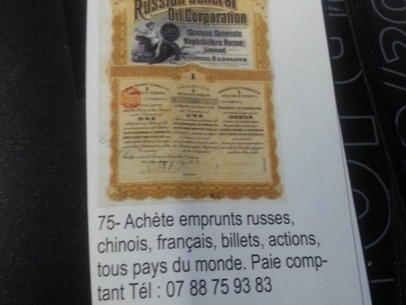 «EMPRUNTS RUSSE - CHINOIS» Collectionneur achète Vieilles Actions périmées. Billets Bank, France