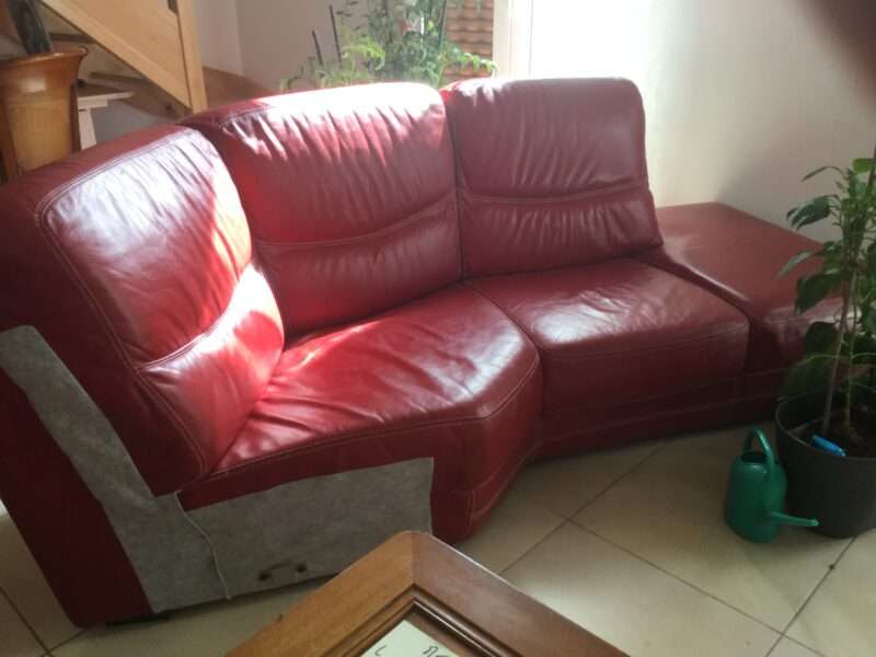 Très beau canapé d’angle cuir rouge - Excellent état