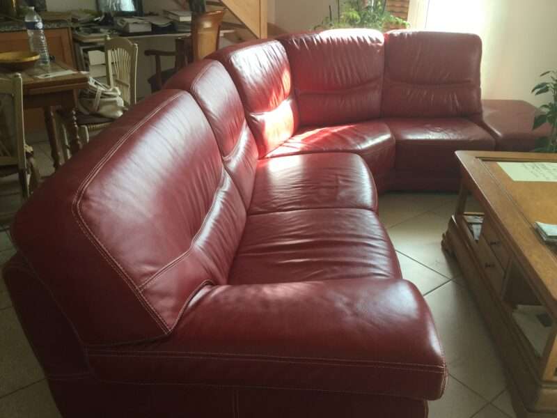 Très beau canapé d’angle cuir rouge - Excellent état